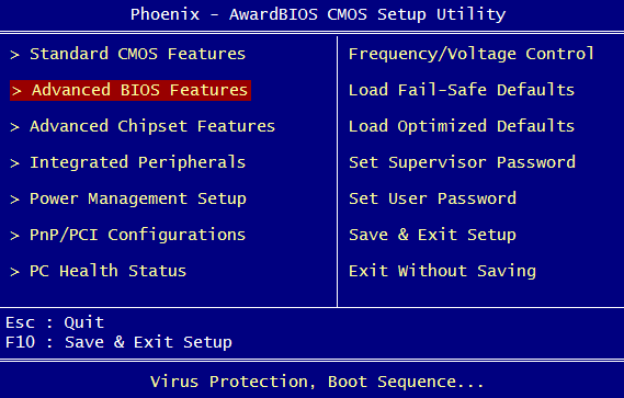 Select Advanced Bios Features