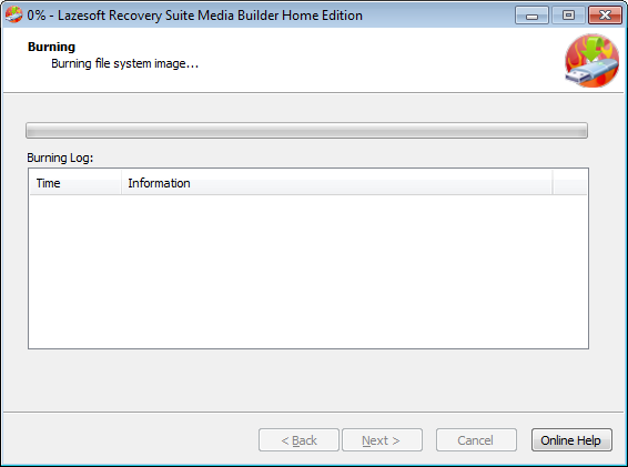 Lazesotft Recovery Suite bootable media builder burning CD.