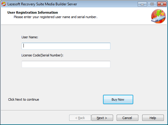 Lazesotft Recovery Product bootable media builder Register Page.